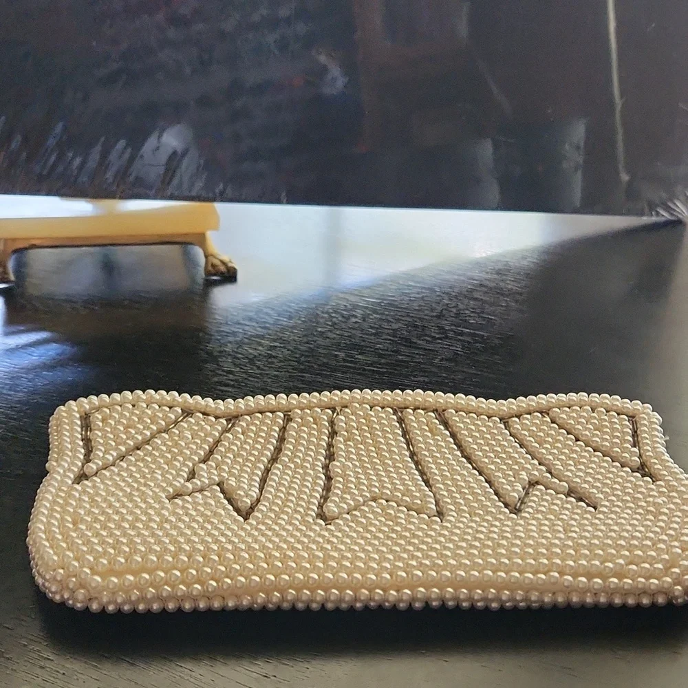 1960's vintage beaded faux pearls clutch bag made in Japan - Picture 7 of 9